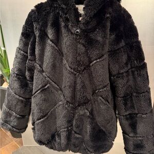Stunning Girls Black Faux Fur Jacket size 8